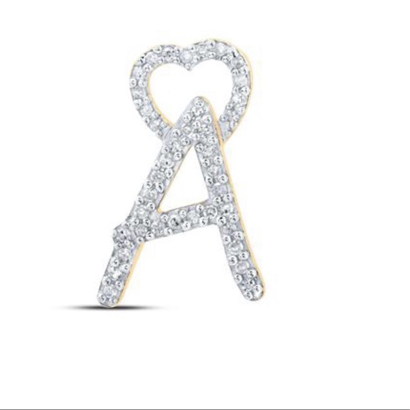 10k solid gold real diamond initial pendant beautiful heart letter best gift WOW - Picture 7 of 11